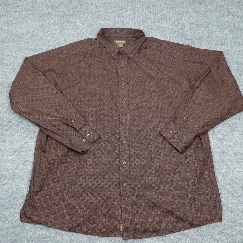 Ariat Shirt Men XXL Brown Geometric Print Western Button Down Long Sleeve